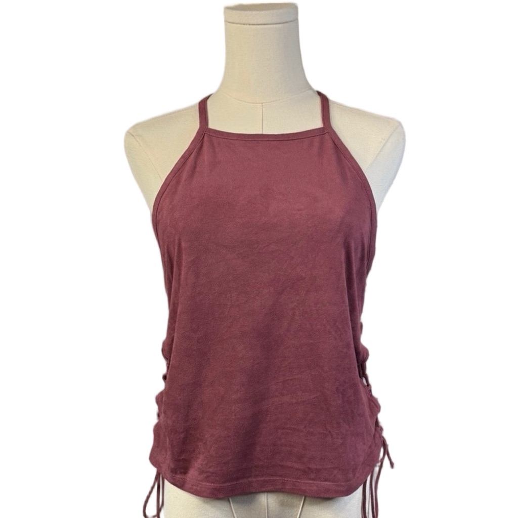 American Eagle Dusty Rose Faux Suede Halter Tank Top Boho Festival Medium